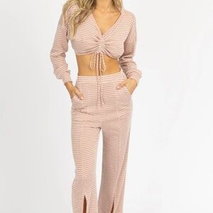 TIE CROP TOP + FRONT SLIT PANT SET-medium